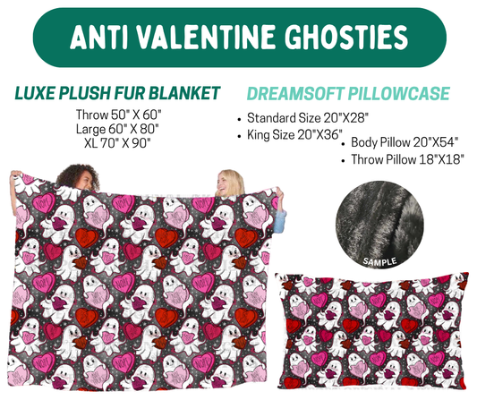 Preorder! Closes 10/12. ETA Jan. Anti-Valentine Ghosties Luxe Plush Fur Blanket and/or DreamSoft Pillowcase