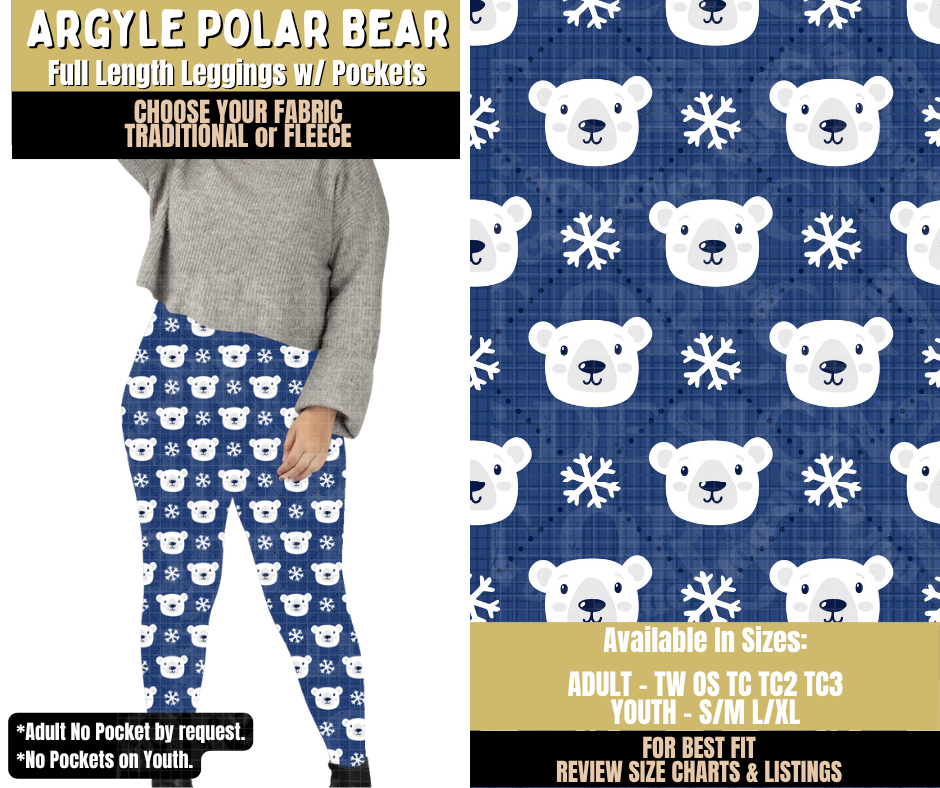 Preorder! Closes 9/9. ETA Dec. Argyle Polar Bear Leggings Choose Fleece or Traditional