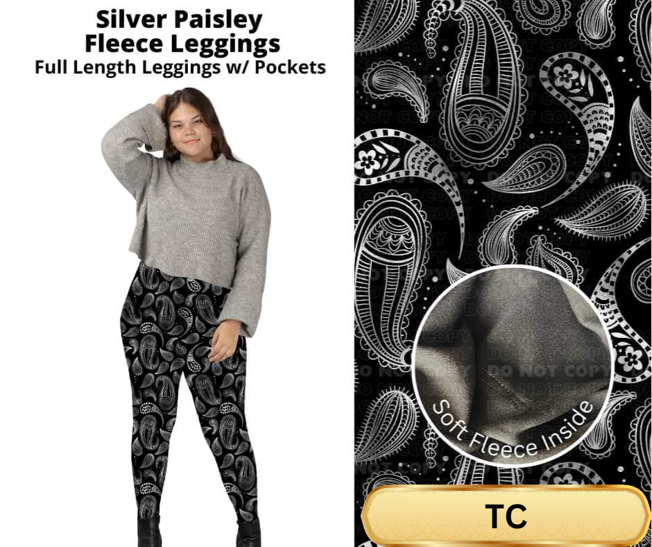 Silver Paisley Fleece Leggings