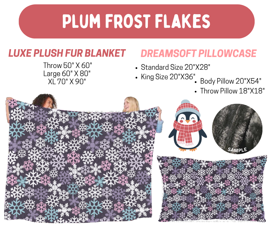 Preorder! Closes 8/17. ETA Nov. Plum Frost Flakes Luxe Plush Fur Blanket and/or DreamSoft Pillowcase