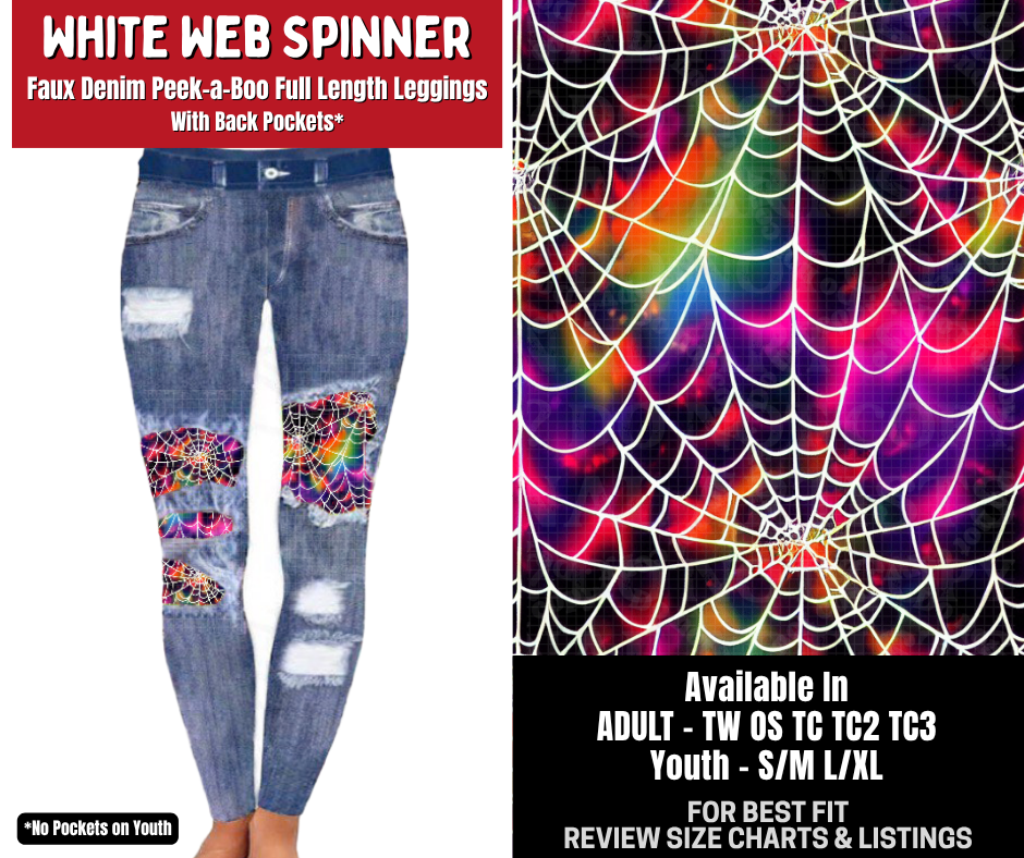 Preorder! Closes 10/26. ETA Jan. White Web Spinner Full Length Faux Denim Peekaboo