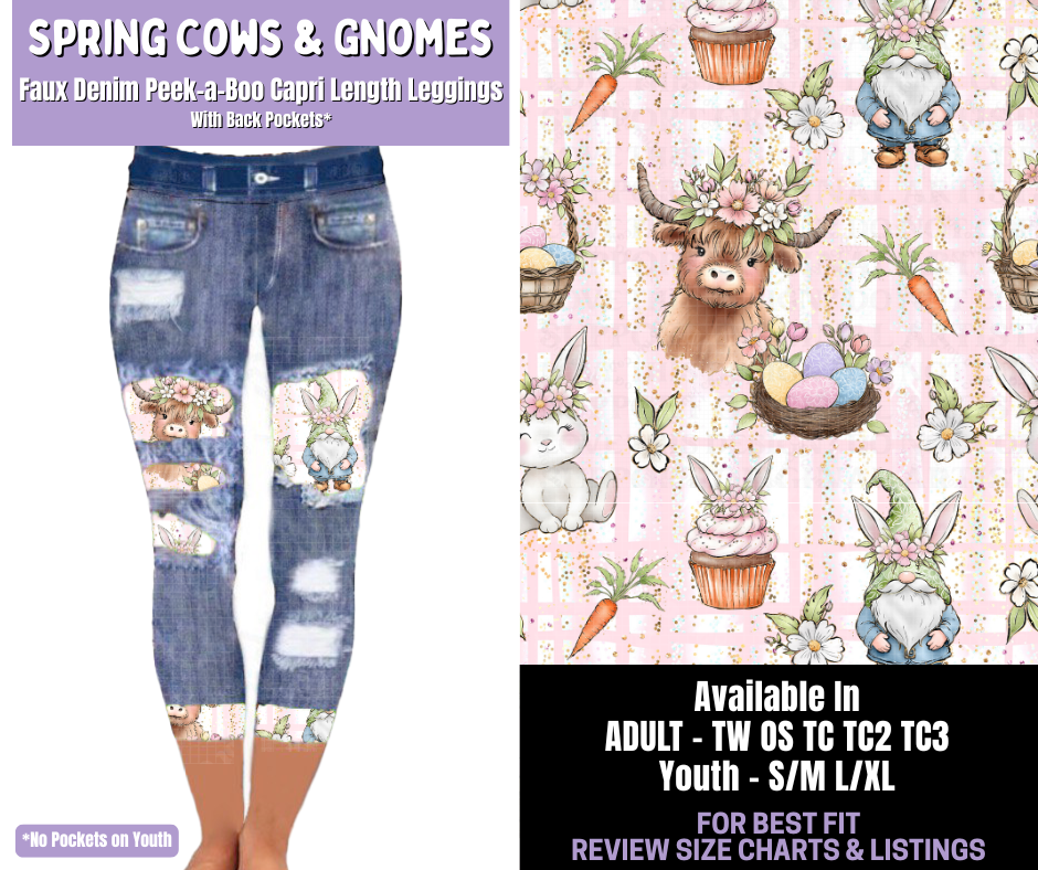 Preorder! Closes 1/22. ETA April. Spring Cows & Gnomes Capri Faux Denim Peekaboo