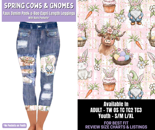 Preorder! Closes 1/22. ETA April. Spring Cows & Gnomes Capri Faux Denim Peekaboo