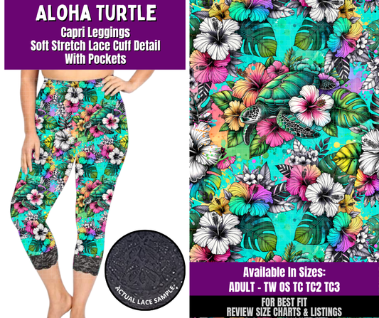 Preorder! Closes 4/22. ETA July. Aloha Turtle Lace Cuff Capris w/ Pockets
