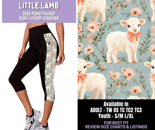 Preorder! Closes 1/22. ETA April. Little Lamb Side Panel Pocket Capri Length Leggings