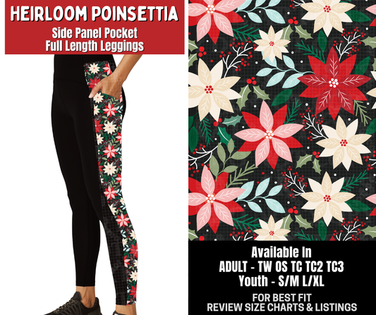 Preorder! Closes 8/31. ETA Dec. Heirloom Poinsettia Side Panel Pocket Full Length Leggings