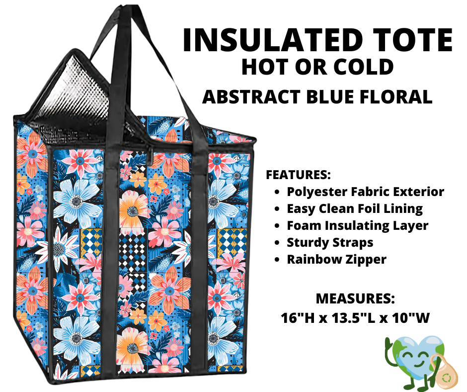 Abstract Blue Floral Insulated Tote