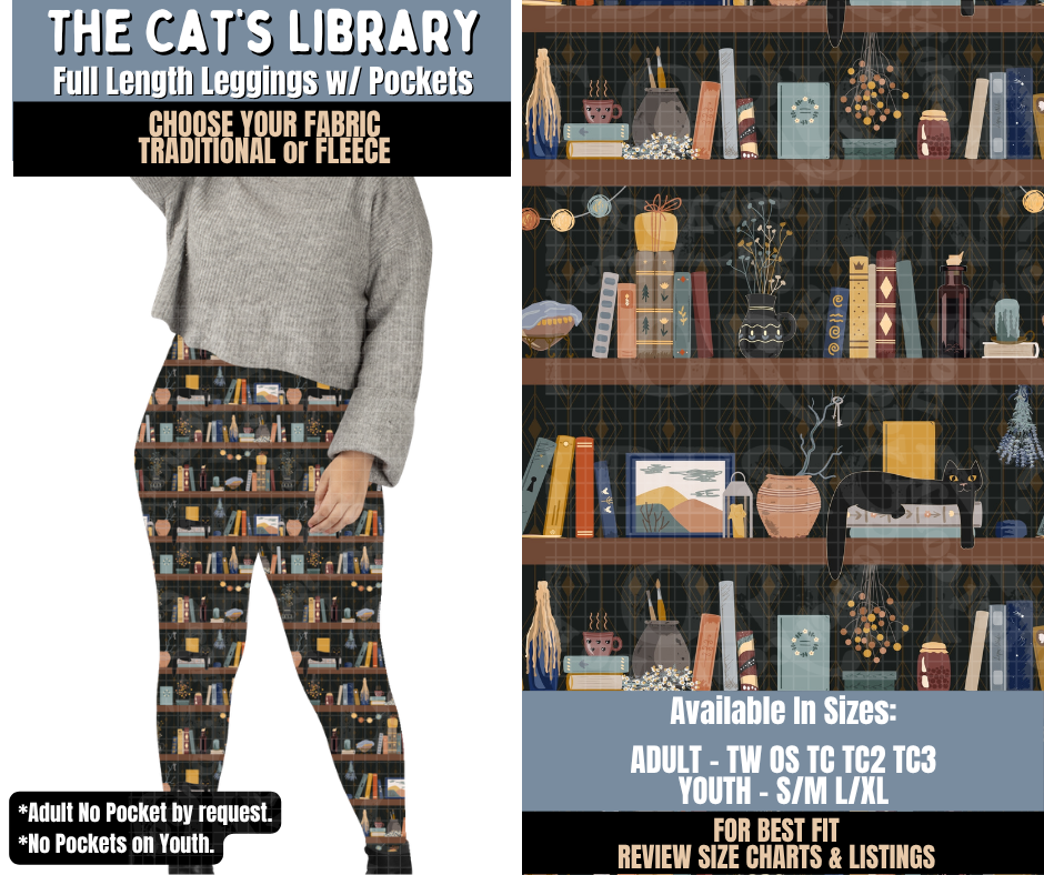 Preorder! Closes 9/24. ETA Dec. The Cat's Library Full Length Leggings w/wo Pockets