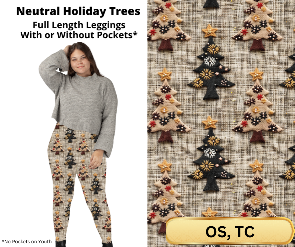 Neutral Holiday Trees Full Length Leggings w/ Pockets