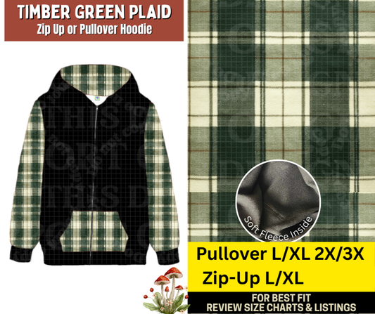 Timber Green Plaid Zip-Up or Pullover Hoodie