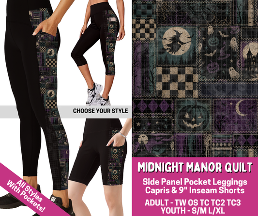 Preorder! Closes 6/18. ETA Sept. Midnight Manor Quilt Combo Side Panel Legging Lengths