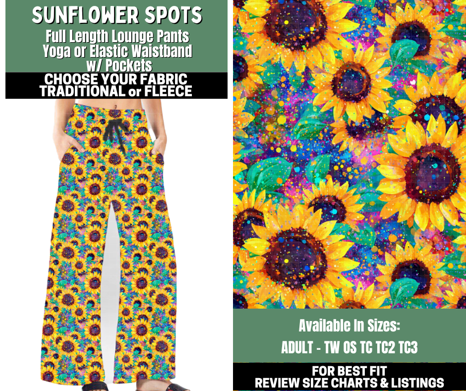 Preorder! Closes 12/4. ETA Feb. Sunflower Spots Lounge Pants Choose Fleece or Traditional