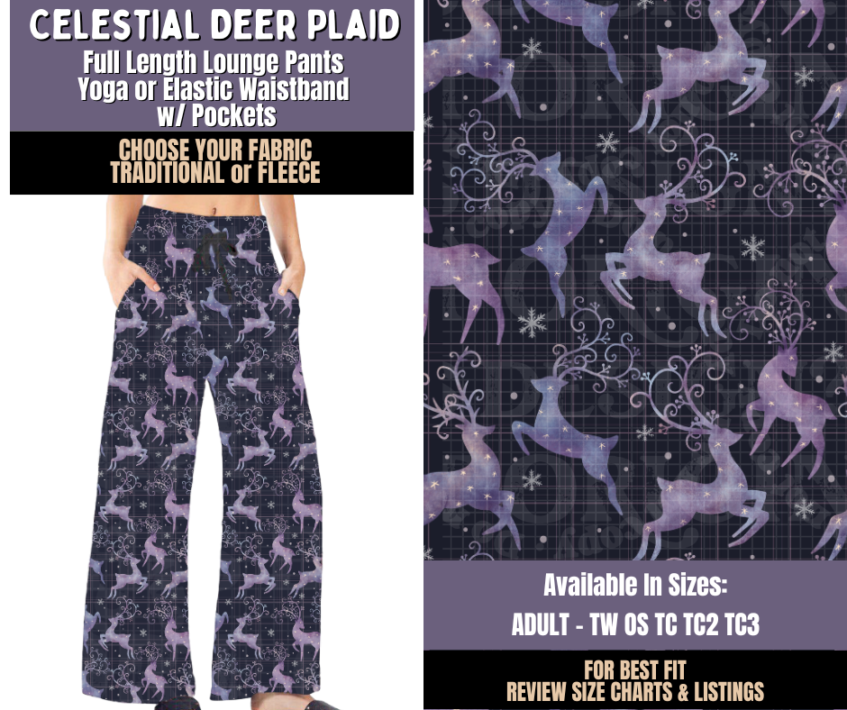 Preorder! Closes 9/3. ETA Dec. Celestial Deer Plaid Lounge Pants Choose Fleece or Traditional
