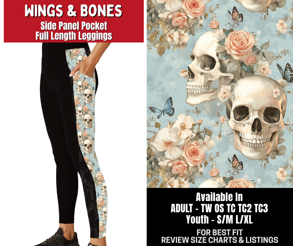 Preorder! Closes 10/26. ETA Jan. Wings & Bones Side Panel Pocket Full Length Leggings