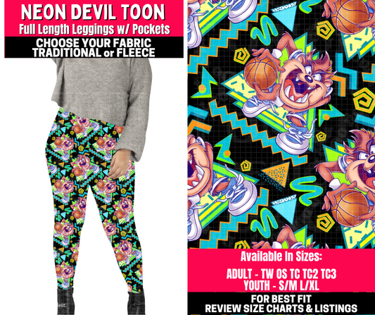 Preorder! Closes 10/23. ETA Jan. Neon Devil Toons Leggings Choose Fleece or Traditional