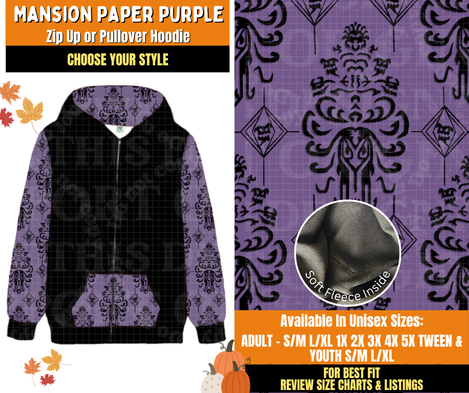 Preorder! Closes 7/16. ETA Oct. Mansion Paper Purple Zip-Up or Pullover Hoodie