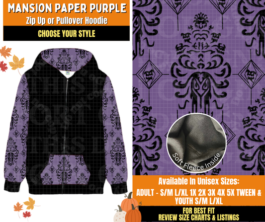 Preorder! Closes 7/16. ETA Oct. Mansion Paper Purple Zip-Up or Pullover Hoodie
