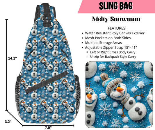 Preorder! Closes 9/17. ETA Dec. Melty Snowman Sling Bag