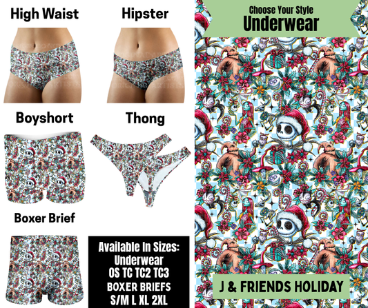 Preorder! Closes 8/25. ETA Nov. J & Friends Holiday Hipster, High Waist, Boyshort, & Thong Underwear & Boxer Briefs