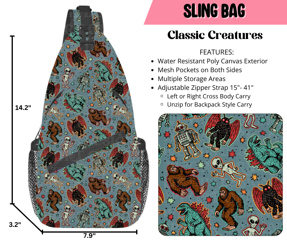 Preorder! Closes 9/17. ETA Dec. Classic Creatures Sling Bag