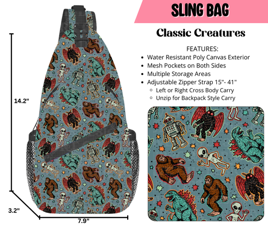 Preorder! Closes 9/17. ETA Dec. Classic Creatures Sling Bag