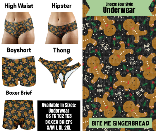 Preorder! Closes 8/25. ETA Nov. Bite Me Gingerbread Hipster, High Waist, Boyshort, & Thong Underwear & Boxer Briefs