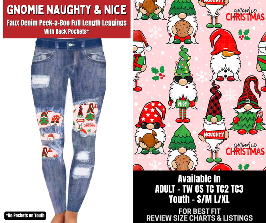 Preorder! Closes 8/31. ETA Dec. Gnomie Naughty & Nice Full Length Faux Denim Peekaboo