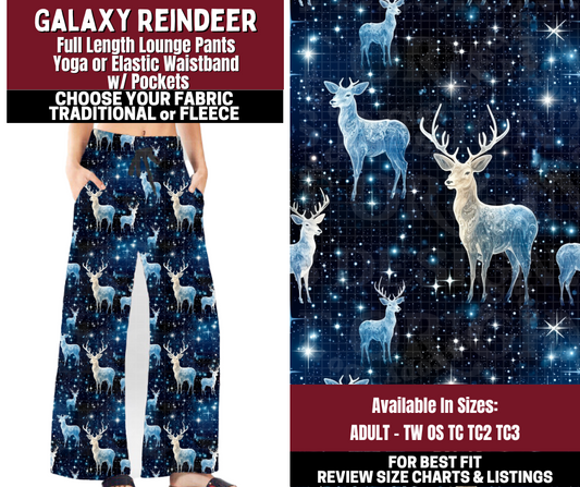 Preorder! Closes 10/22. ETA Jan. Galaxy Reindeer Lounge Pants Choose Fleece or Traditional