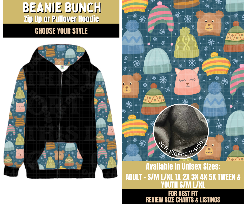 Preorder! Closes 9/9. ETA Dec. Beanie Bunch Zip-Up or Pullover Hoodie