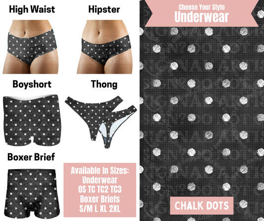 Preorder! Closes 3/12. ETA June. Chalk Dots Hipster, High Waist, Boyshort, & Thong Underwear & Boxer Briefs