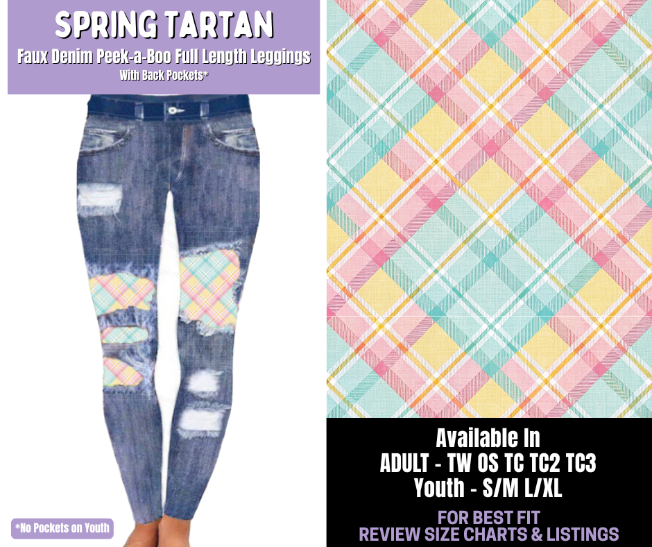 Preorder! Closes 1/22. ETA April. Spring Tartan Full Length Faux Denim Peekaboo