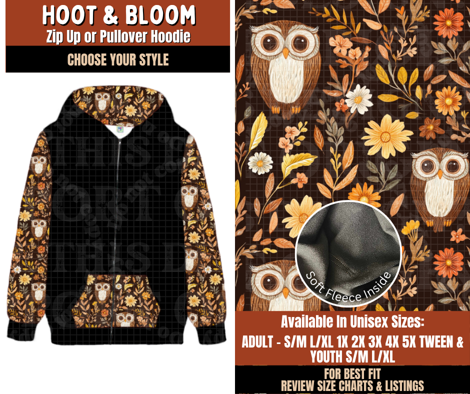 Preorder! Closes 7/20. ETA Oct. Hoot & Bloom Zip-Up or Pullover Hoodie