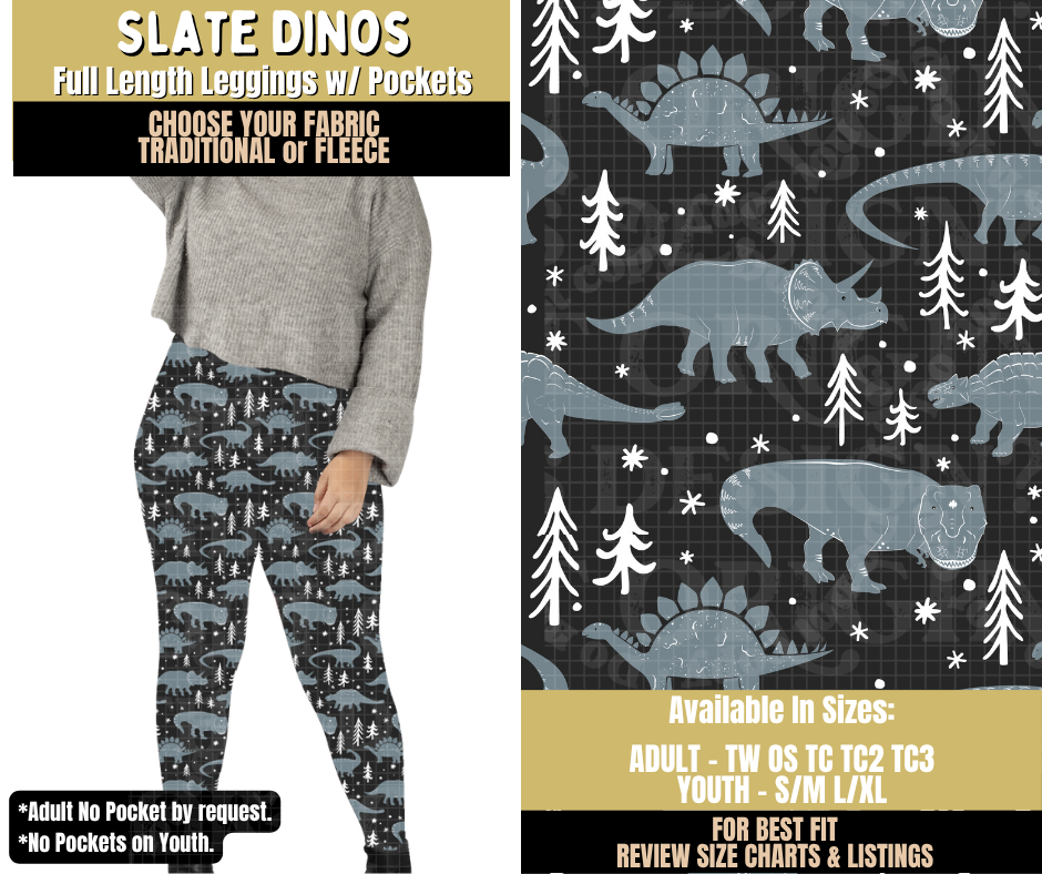Preorder! Closes 9/9. ETA Dec. Slate Dinos Leggings Choose Fleece or Traditional