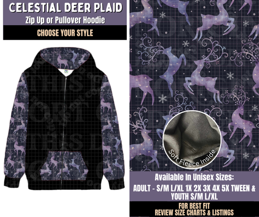 Preorder! Closes 9/3. ETA Dec. Celestial Deer Plaid Zip-Up or Pullover Hoodie