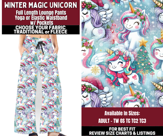 Preorder! Closes 10/22. ETA Jan. Winter Magic Unicorn Lounge Pants Choose Fleece or Traditional
