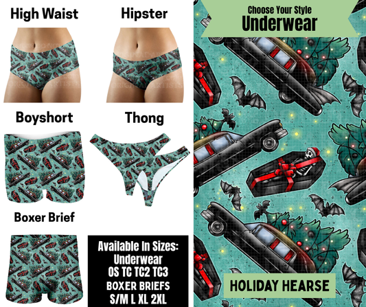 Preorder! Closes 8/25. ETA Nov. Holiday Hearse Hipster, High Waist, Boyshort, & Thong Underwear & Boxer Briefs