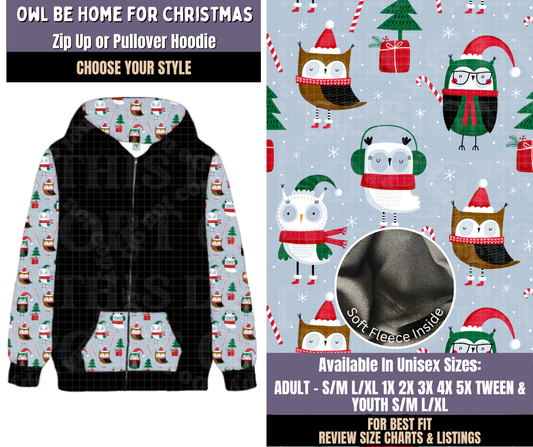 Preorder! Closes 9/3. ETA Dec. Owl Be Home For Christmas Zip-Up or Pullover Hoodie