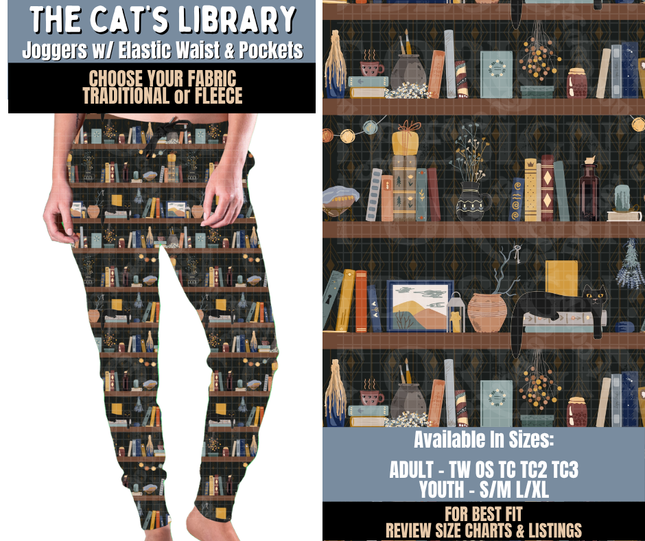 Preorder! Closes 9/24. ETA Dec. The Cat's Library Joggers Choose Fleece or Traditional