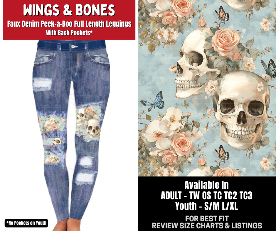 Preorder! Closes 10/26. ETA Jan. Wings & Bones Full Length Faux Denim Peekaboo