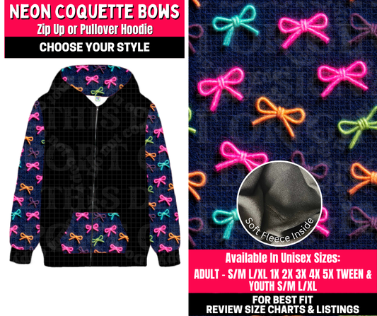 Preorder! Closes 10/23. ETA Jan. Neon Coquette Bows Zip-Up or Pullover Hoodie