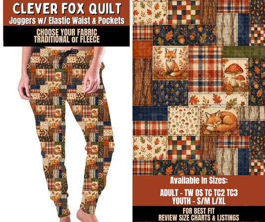 Preorder! Closes 7/20. ETA Oct. Clever Fox Quilt Joggers Choose Fleece or Traditional