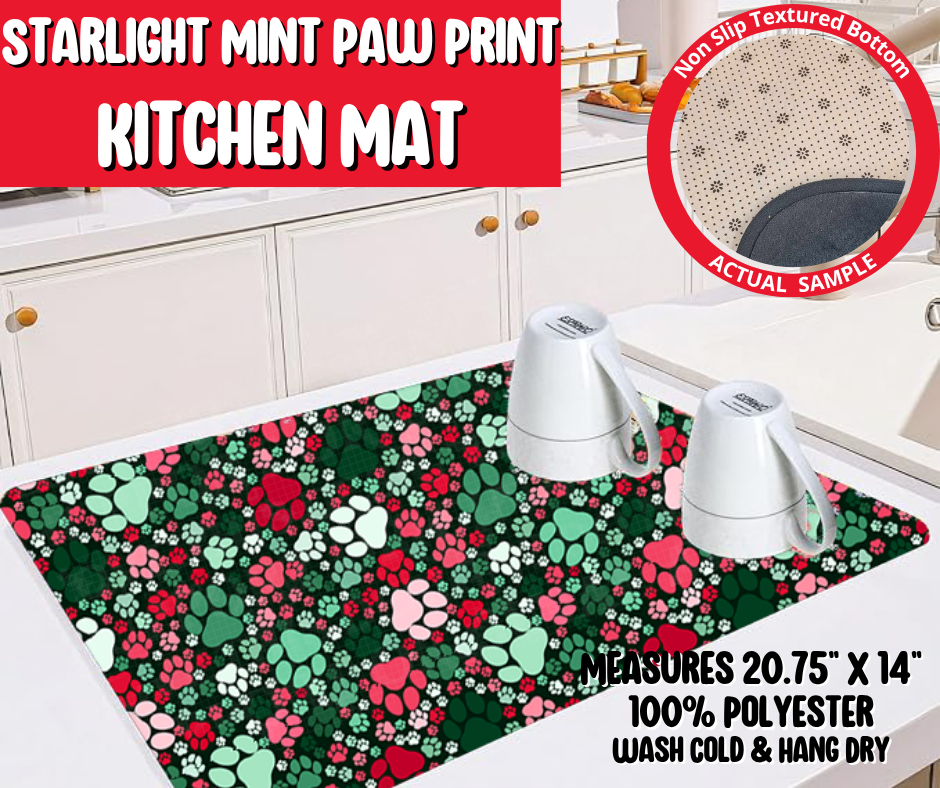 Preorder! Closes 8/20. ETA Nov. Starlight Mint Paw Print Kitchen Mat