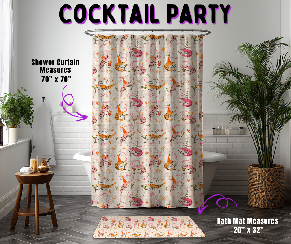 Preorder! Closes 10/21. ETA Jan. Cocktail Party Custom Shower Curtain and/or Bath Mat