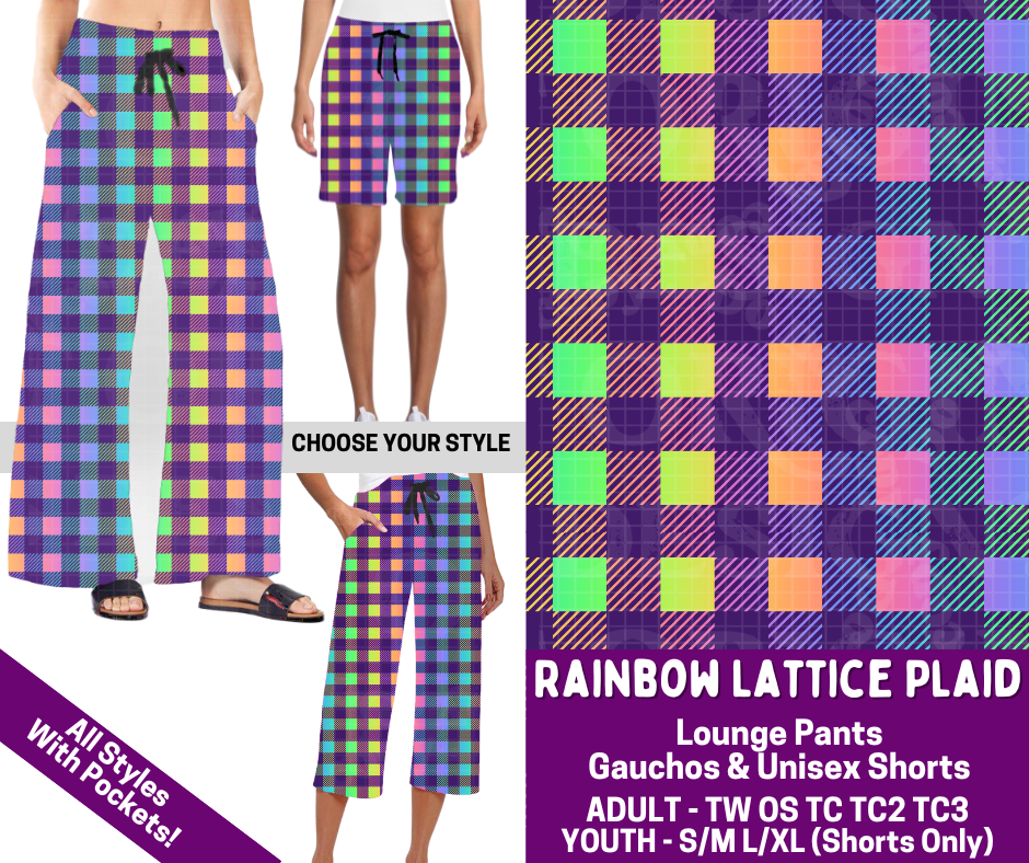 Preorder! Closes 2/19. ETA May. Rainbow Lattice Plaid Combo Lounge Lengths
