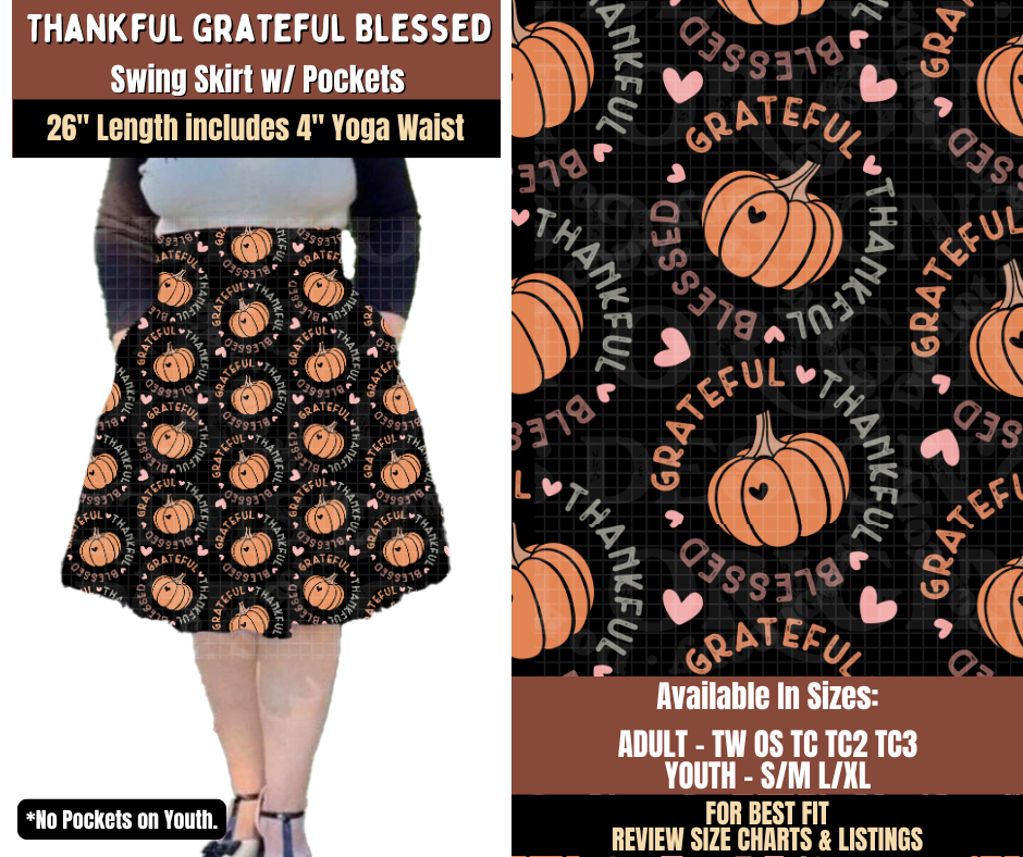 Preorder! Closes 7/27. ETA Oct. Thankful Grateful Blessed Swing Skirt