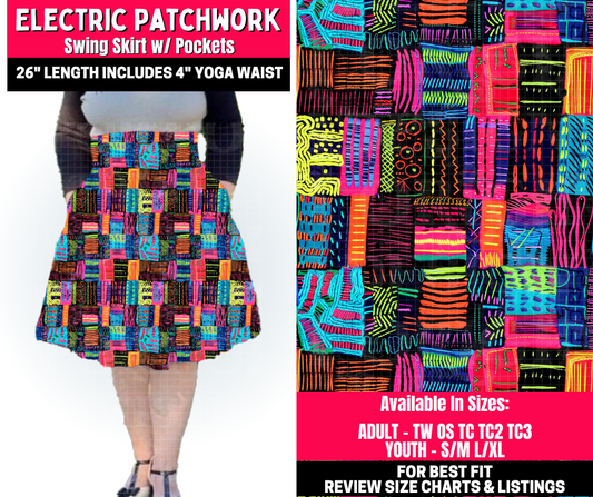 Preorder! Closes 10/23. ETA Jan. Electric Patchwork Swing Skirt