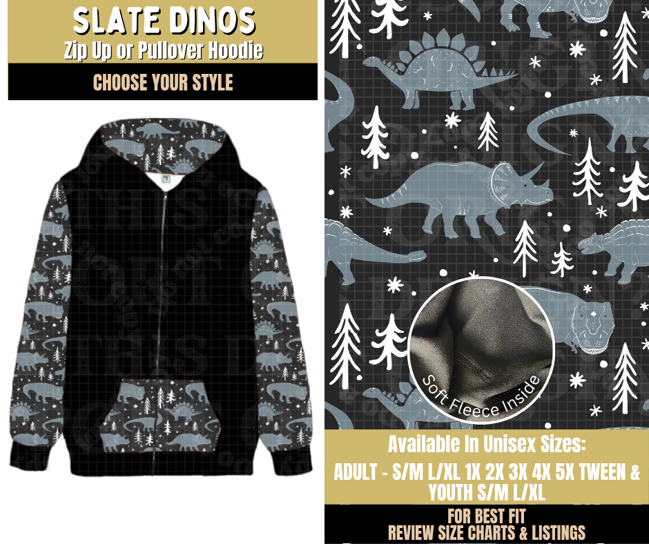 Preorder! Closes 9/9. ETA Dec. Slate Dinos Zip-Up or Pullover Hoodie