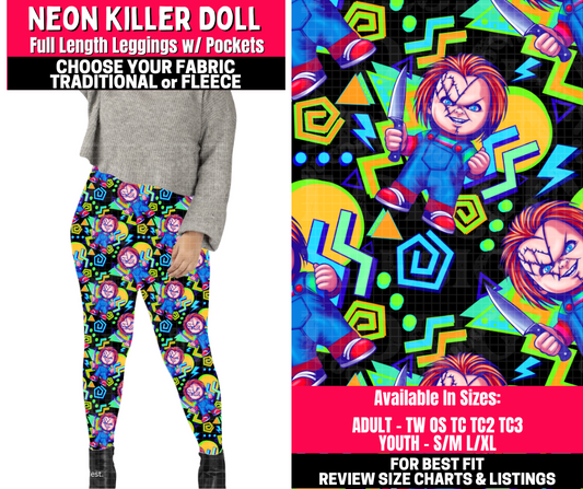 Preorder! Closes 10/23. ETA Jan. Neon Killer Doll Leggings Choose Fleece or Traditional