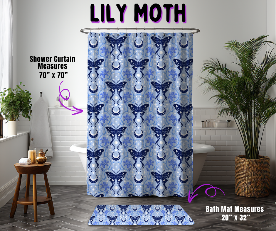 Preorder! Closes 10/21. ETA Jan. Lily Moth Custom Shower Curtain and/or Bath Mat