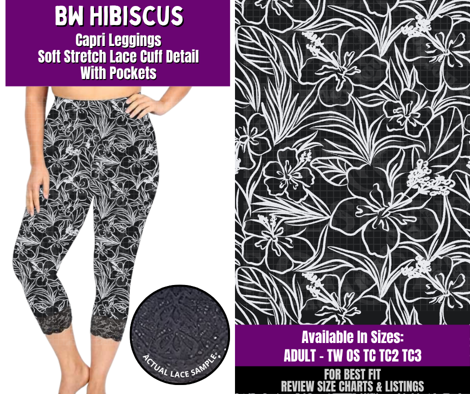 Preorder! Closes 4/22. ETA July. BW Hibiscus Lace Cuff Capris w/ Pockets